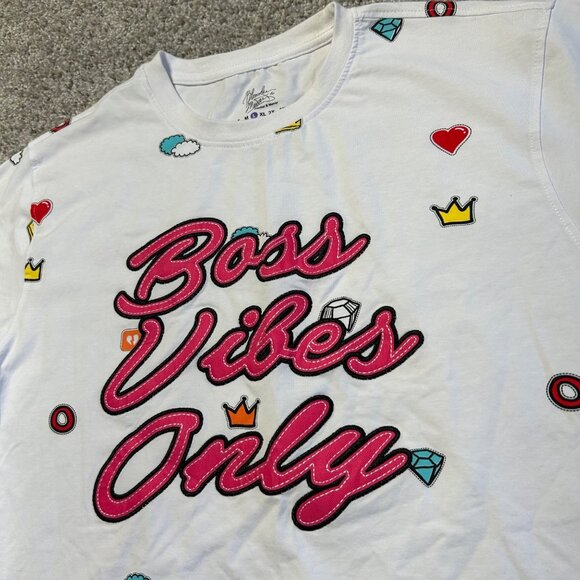 Blecker & Mercer Mens Sz L Boss Vibes Only White Graphic Tee Casual Shirt - Picture 3 of 8